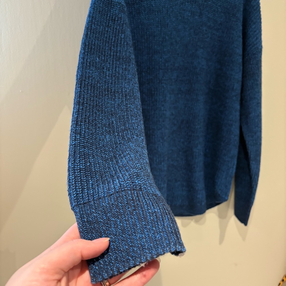 Deep Blue Heathered Cozy Crew Neck Knit Sweater - Picture 2 of 5